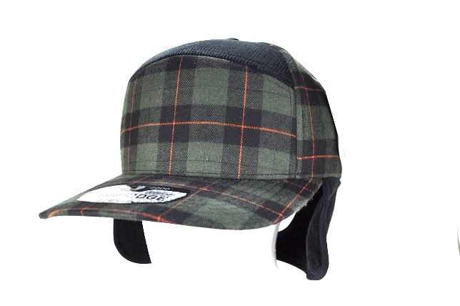 PLAID- 7PANEL PLAID SANDWICH VISOR (EARFLAP)- OLIVE